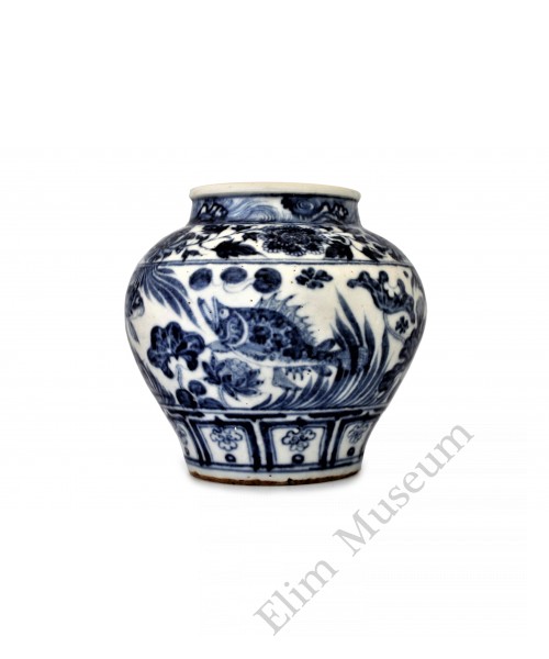 1400 A Yuan Dynasty b&w fish & lotus jar